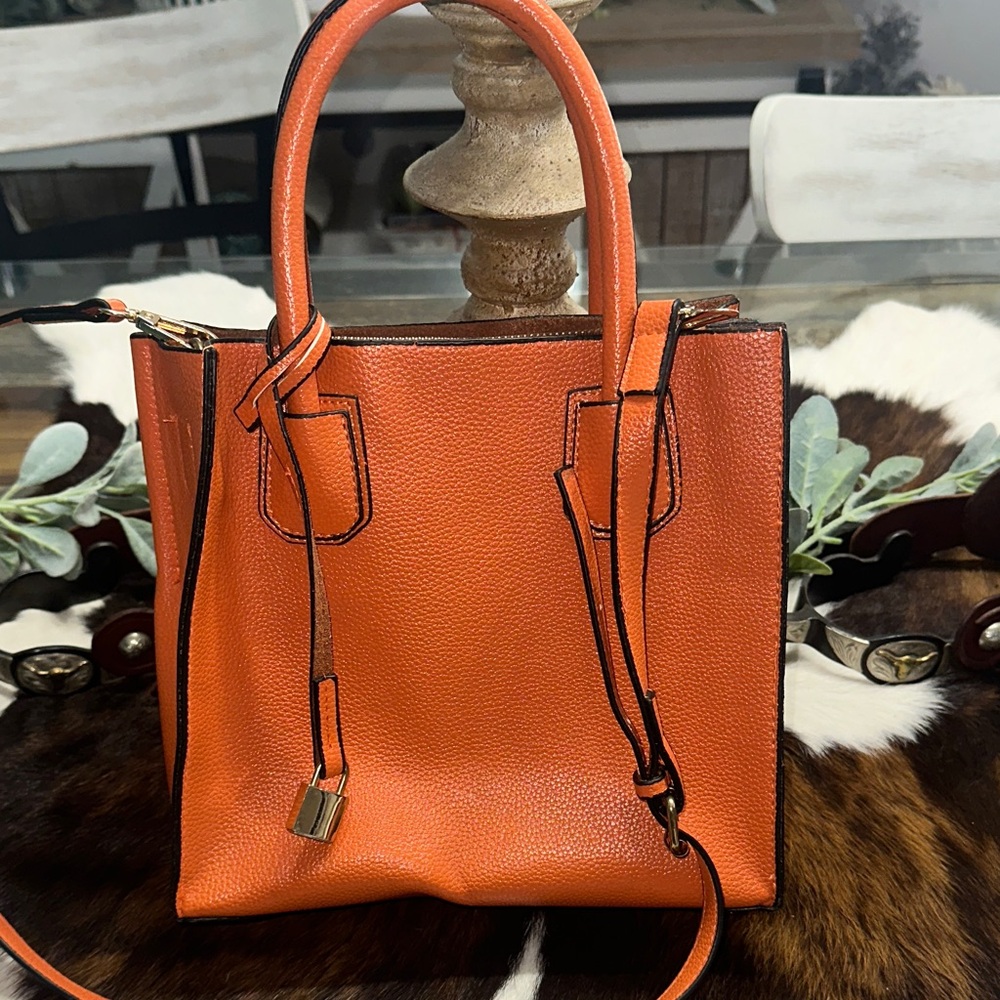 NWOT Vibrant Orange Tote Bag with Detachable Strap